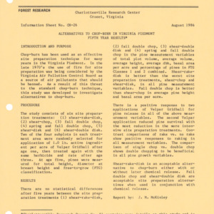 Charlottesville Research Center - Information Sheet No. CH-26 - Alternatives to Chop-Burn in Virginia Piedmont Fifth Year Results, 1986
