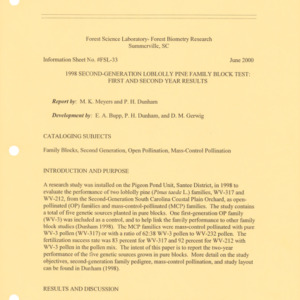 1998 Second-Generation Loblolly Pine Family Block Test: First and Second Year Results, 2000 (Forest Science Laboratory - Information Sheet No. FSL-33)
