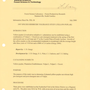1997 Species Herbicide Tolerance Study (Yellow-Poplar), 2000 (Forest Science Laboratory - Information Sheet No. FSL-34)