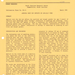 Agricol Root Dip Effects on Loblolly Pine, 1981 (South Carolina Research Center - Research Information Sheet No. SC-11)