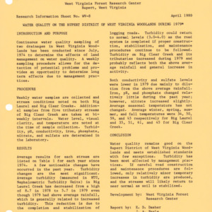 Water Quality on the Rupert District of West Virginia Woodlands During 1979, 1980 (MeadWestvaco Research Reports. West Virginia Research Center - Research Information Sheet No. WV-8)