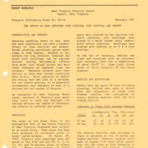 The Effect of Root Exposure Upon Virginia Pine Survival and Growth, 1981 (West Virginia Research Center - Research Information Sheet No. WV-19)