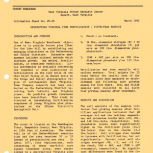 Springfield Virginia Pine Fertilization - Fifth-Year Results, 1982 (West Virginia Research Center - Information Sheet No. WV-29)