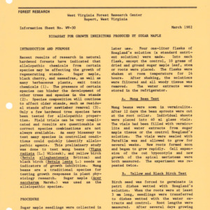 Bioassay for Growth Inhibitors Produced by Sugar Maple, 1982 (West Virginia Research Center - Information Sheet No. WV-30)