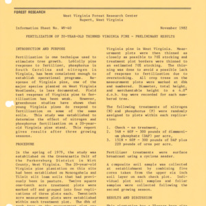 Fertilization of 20-Year-Old Thinned Virginia Pine - Preliminary Results, 1982 (West Virginia Research Center - Information Sheet No. WV-40)