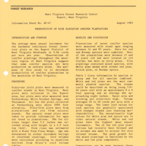 Productivity of High Elevation Conifer Plantations, 1983 (West Virginia Research Center - Information Sheet No. WV-47)