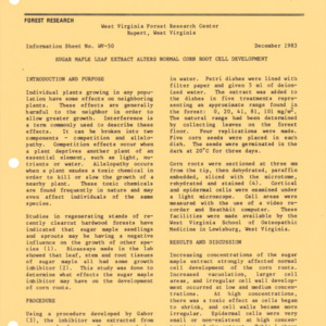 Sugar Maple Leaf Extract Alters Normal Corn Root Cell Development, 1983 (West Virginia Research Center - Information Sheet No. WV-50)