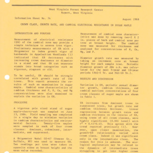 Crown Class, Growth Rate, and Cambial Electrical Resistance in Sugar Maple, 1988 (West Virginia Research Center - Information Sheet No. 74)