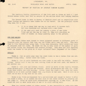 Report of Testing of Grorud Bowsaw Blades, 1948 (Appalachian Experimental Project No. A-4)