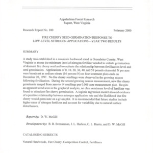 Fire Cherry Seed Germinations Response to Low-Level Nitrogen Applications - Year Two Results, 2000 (Appalachian Forest Research Center Research Report No. 100)