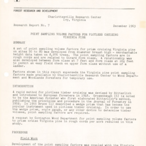 Point Sampling Volume Factors for Plotless Cruising Virginia Pine, 1963 (Charlottesville Research Center Research Report No. 7)