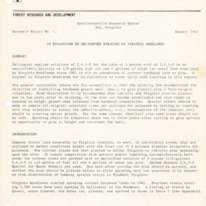 An Evaluation of Helicopter Spraying by Virginia Woodlands, 1965 (Charlottesville Research Center Research Report No. 12)
