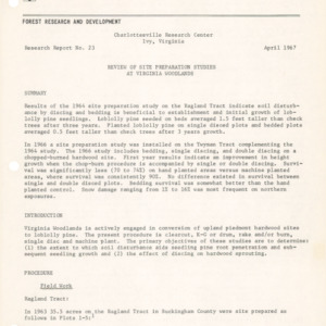 Review of Site Preparation Studies at Virginia Woodlands, 1967 (Charlottesville Research Center Research Report No. 23)