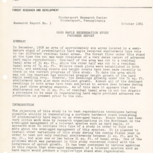 Hard Maple Regeneration Study Progress Report, 1961 (Coudersport Research Center Research Report No. 3)