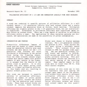 Pollination Efficiency of 1 1/2 and 2nd Generation Loblolly Pine Seed Orchards, 1983 (Forest Science Laboratory - Genetics Group Research Report No. 13)