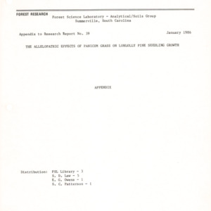 Appendix to Research Report No. 39, 1986 (Forest Science Laboratory - Analytics/Soils Group Supplement to Research Report No. 39)