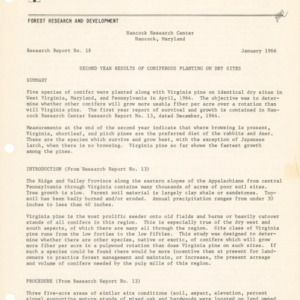 Second Year Results of Coniferous Planting on Dry Sites, 1966 (Hancock Research Center Research Report No. 18)