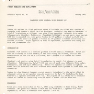 Roadside Brush Control Using Tordon 101, 1966 (Manteo Research Center Research Report No. 34)