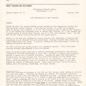 Site Preparation in West Virginia, 1968 (Parkersburg Research Center Research Report No. 25)