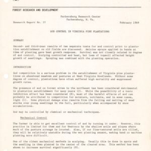 Sod Control in Virginia Pine Plantations, 1969 (Parkersburg Research Center Research Report No. 27)