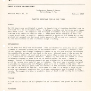 Planting Shortleaf Pine on Old Fields, 1969 (Parkersburg Research Center Research Report No. 28)