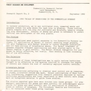 1960 Trials of Herbicides in the Summerville Nursery, 1960 (Summerville Research Center Research Report No. 2)