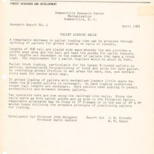 Pallet Loading Rails, 1961 (Summerville Research Center - Mechanization Research Report No. 4)
