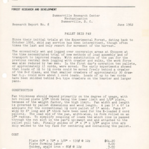 Pallet Skid Pan, 1962 (Summerville Research Center - Mechanization Research Report No. 8)