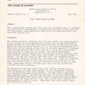 Full Truck Pallet System, 1962 (Summerville Research Center - Mechanization Research Report No. 9)