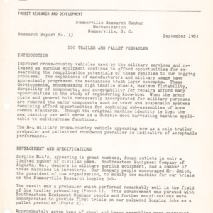 Log Trailer and Pallet Prehauler, 1963 (Summerville Research Center - Mechanization Research Report No. 13)