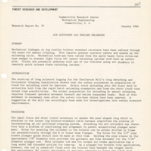 Air Activated Log Trailer Unloading, 1966 (Summerville Research Center - Mechanization Research Report No. 16)
