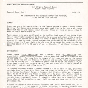 An Evaluation of the Grapevine Competition Potential in the Anglins Creek Drainage, 1978 (West Virginia Research Center Research Report No. 11)