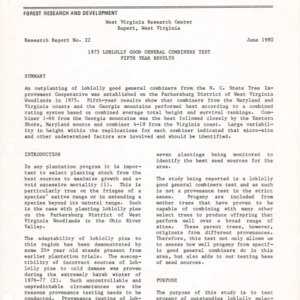 1975 Loblolly Good General Combiners Test Fifth Year Results, 1980 (West Virginia Research Center Research Report No. 22)