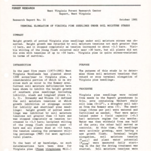 Terminal Elongation of Virginia Pine Seedlings Under Soil Moisture Stress, 1981 (West Virginia Research Center Research Report No. 31)