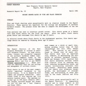 Height Growth Rates of Fire and Black Cherries, 1982 (West Virginia Research Center Research report No. 35)