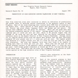 Productivity of High Elevation Conifer Plantations in West Virginia, 1983 (West Virginia Research Center Research Report No. 44)