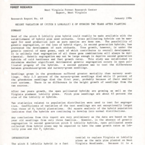 Height Variation of (Pitch x Loblolly) x OP Hybrids Two Years After Planting, 1984 (West Virginia Research Center Research Report No. 49)