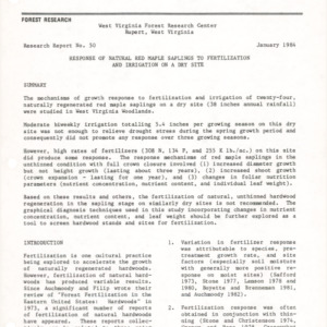 Response of Natural Red Maple Saplings to Fertilization and Irrigation on a Dry Site, 1984 (West Virginia Research Center Research Report No. 50)