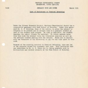 List of References on Chemical Debarking, 1951 (Westvaco Experimental Forest Number W-22)