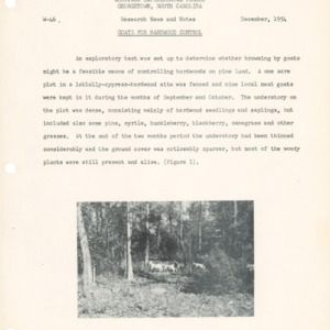 Goats for Hardwood Control, 1954 (Westvaco Experimental Forest Number W-46)