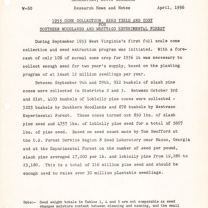 1955 Cone Collection, Seed Yield and Cost Southern Woodlands and for Westvaco Experimental Forest, 1956 (Westvaco Experimental Forest Number W-60)