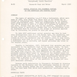 Aerial Spraying for Hardwood Control in the Sandhills and Coastal Plain, 1959 (Westvaco Experimental Forest Number W-89)
