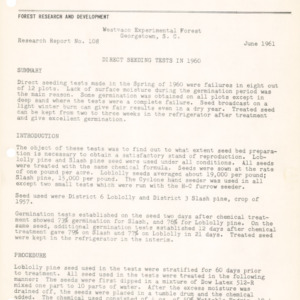 Direct Seeding Tests in 1960, 1961 (Westvaco Experimental Forest Research Report No. 108)