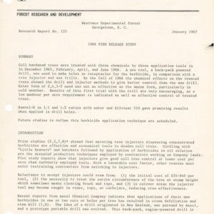 1966 Pine Release Study, 1967 (Westvaco Experimental Forest Research Report No. 135)