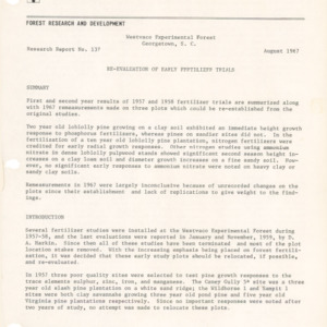 Re-Evaluation of Early Fertilizer Trials, 1967 (Westvaco Experimental Forest Research Report No. 137)