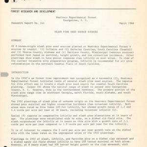 Slash Pine Seed Source Studies, 1968 (Westvaco Experimental Forest Research Report No. 141)
