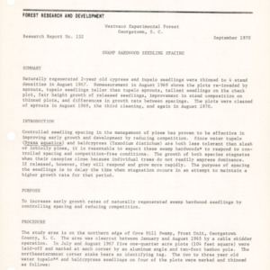Swamp Hardwood Seedling Spacing, 1970 (Westvaco Experimental Forest Research Report No. 152)