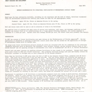 Interim Recommendation for Operational Fertilization of Merchantable Loblolly Stands, 1973 (Westvaco Experimental Forest Research Report No. 161)