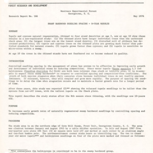 Swamp Hardwood Seedling Spacing - 8-Year Results, 1976 (Westvaco Experimental Forest Research Report No. 166)