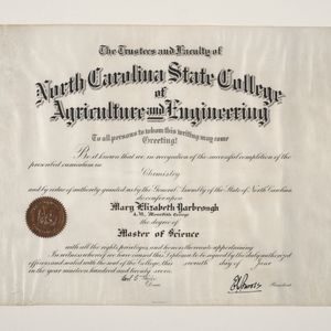 Mary Elizabeth Yarbrough's diploma from North Carolina State College of Agriculture and Engineering, 1927